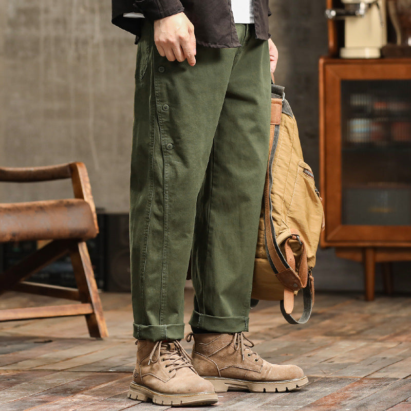 Herren lässige konische Hose mit seitlicher Knopfleiste und Umschlag Nord Taschen