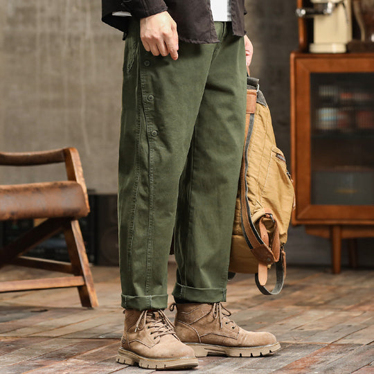 Herren lässige konische Hose mit seitlicher Knopfleiste und Umschlag Nord Taschen