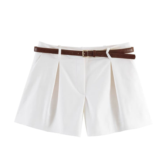 Damen High-Waist Shorts mit elegantem Faltenwurf und schmalem Gürtel