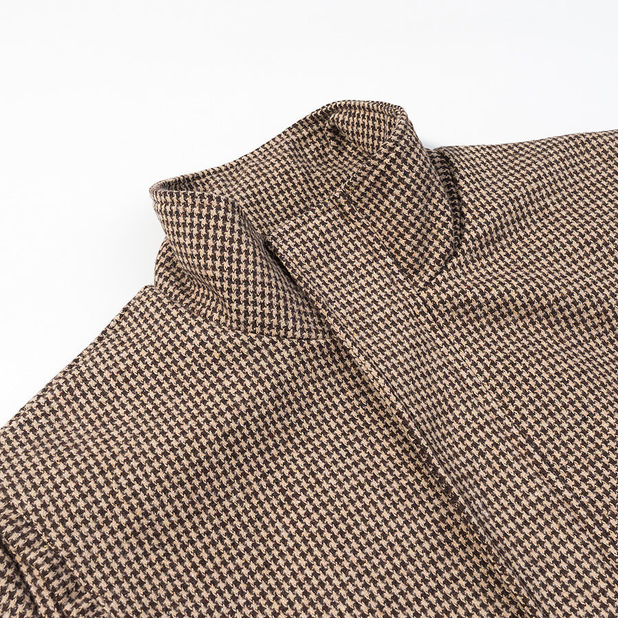 Damen Kurze Oversize-Übergangsjacke im Hahnentritt-Muster mit Stehkragen und elastischem Saum Nord Taschen