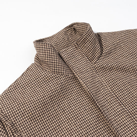 Damen Kurze Oversize-Übergangsjacke im Hahnentritt-Muster mit Stehkragen und elastischem Saum Nord Taschen