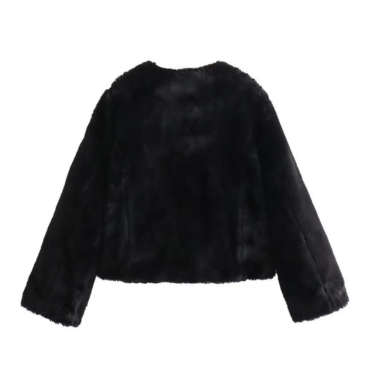 Damen Kurz geschnittene Teddyjacke mit Knebelverschlüssen und aufgesetzten Taschen Nord Taschen