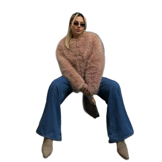 Damen Kurz-Bolero aus Teddy-Kunstpelz mit Rundhalsausschnitt und feiner Verarbeitung Nord Taschen