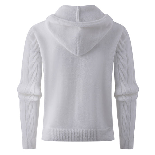 Herren Strukturiertes Zopfmuster-Kapuzenpullover mit Knopfleiste Nord Taschen