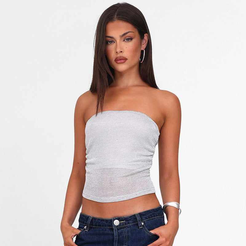 Damen Bandeau-Top aus hochwertigem, elastischem Material mit feiner Struktur