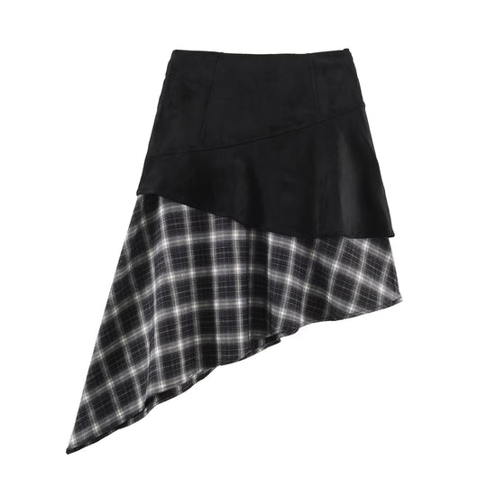 Damen Asymmetrischer Lagenrock mit Kunstleder-Oberschürze und kariertem Chiffon-Volant Nord Taschen