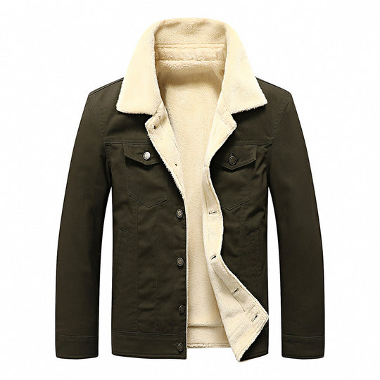 Herren Sherpa-gefüttertes Canvas-Truckerblouson mit Kunstfellkragen und Utility-Taschen Nord Taschen