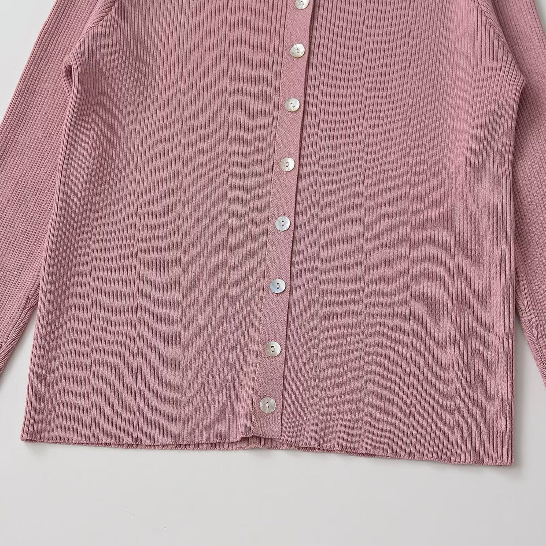 Damen Feinripp-Feinstrick-Cardigan mit durchgehender Knopfleiste und Rundhalsausschnitt Nord Taschen
