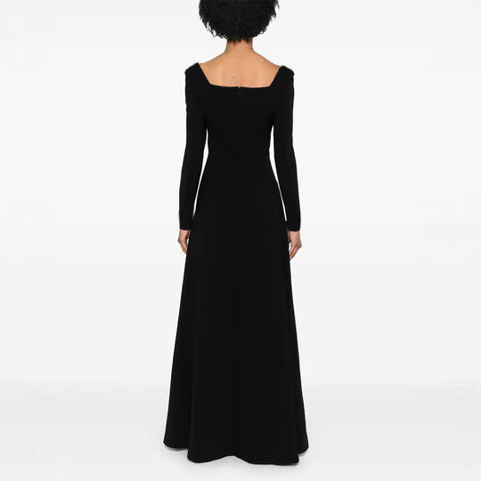 Damen Maxilanges Abendkleid im minimalistischen A-Linien-Schnitt mit quadratischem Ausschnitt und langen Ärmeln Nord Taschen