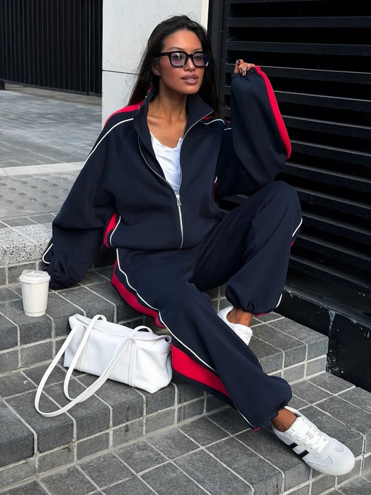 Damen Zweiteiliges Lounge-Sweatset mit seitlichem Kontraststreifen Nord Taschen
