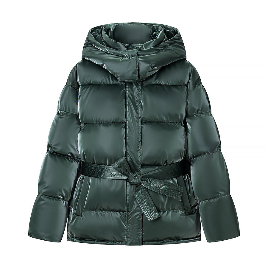 Damen wattierte Kapuzen-Steppjacke mit Taillengürtel Nord Taschen