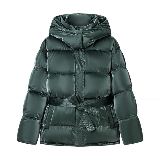 Damen wattierte Kapuzen-Steppjacke mit Taillengürtel Nord Taschen