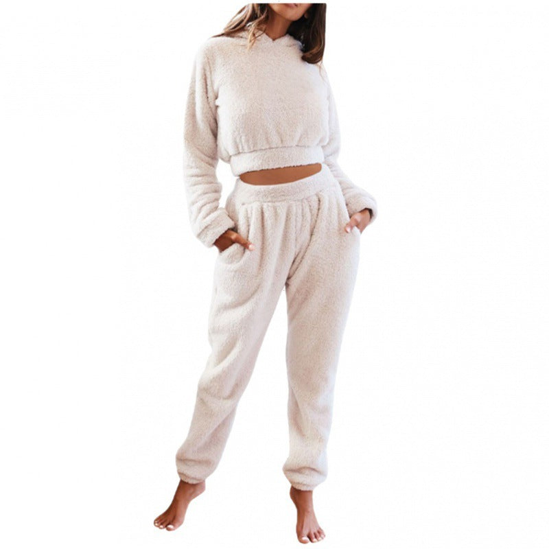 Damen Kuschelige Teddy-Fleece-Loungewear mit Cropped-Hoodie und High-Waist-Jogginghose Nord Taschen