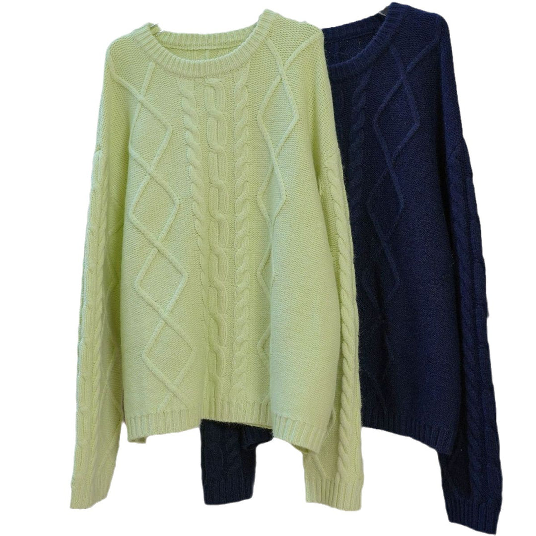 Damen Oversized Grobstrickpullover mit markantem Zopfmuster und Rippbündchen Nord Taschen