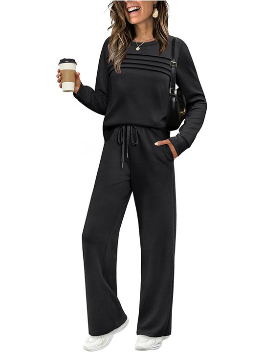 Damen Lounge-Set aus weichem Sweatstoff mit gerafftem Oberteil und weit geschnittenen Jogginghosen Nord Taschen