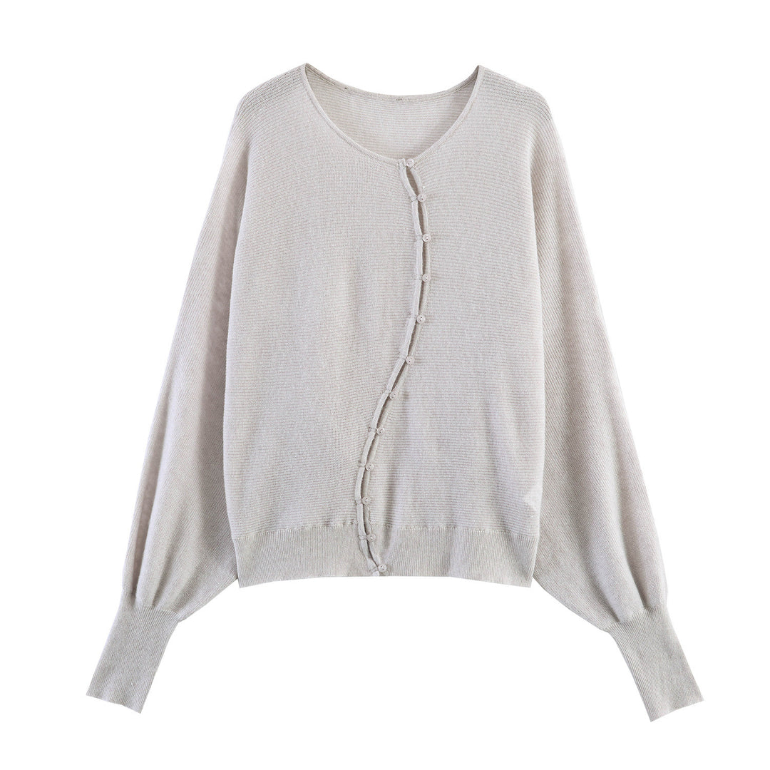 Damen Oversized-Feinstrick-Cardigan mit asymmetrischer Knopfleiste und Fledermausärmeln Nord Taschen