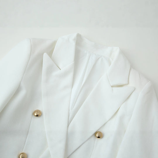 Damen Doppelreihiger Longline-Blazer mit Schalkragen und goldenen Zierknöpfen Nord Taschen