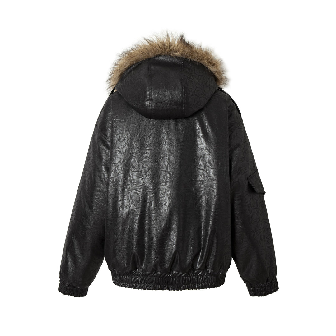 Herren Gepolsterter Oversize-Bomber mit Kunstpelzkragen und Utility-Taschen Nord Taschen