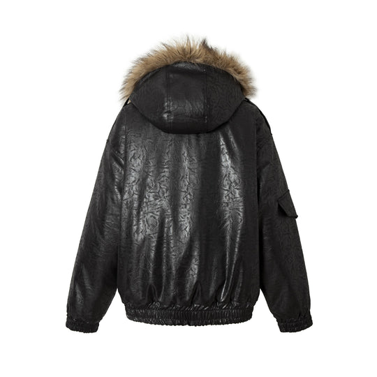 Herren Gepolsterter Oversize-Bomber mit Kunstpelzkragen und Utility-Taschen Nord Taschen