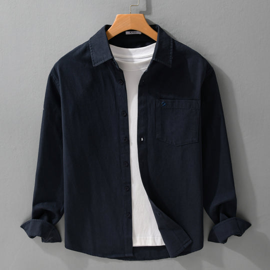 Herren Hemdjacke-Overshirt aus softem Baumwoll-Twill im Layering-Look mit aufgesetzter Brusttasche Nord Taschen