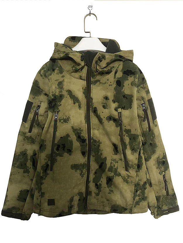 Herren taktische Softshell‑Fieldjacke mit Kapuze, Multifunktionstaschen und Klettpatchfläche Nord Taschen