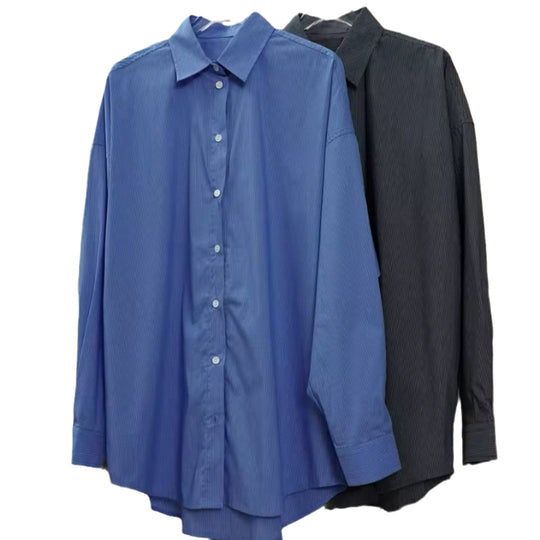 Damen Oversized Hemd aus Baumwollpopeline mit feinen Nadelstreifen und verlängertem Saum Nord Taschen