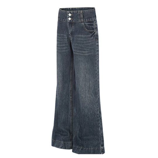 Damen High-Waist Weite Palazzo-Jeans mit Doppelknopf und ausgestelltem Bein Nord Taschen