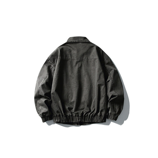 Unisex Kurze kastige Denim-Blousonjacke mit Reißverschluss, Hemdkragen und elastischem Saum Nord Taschen