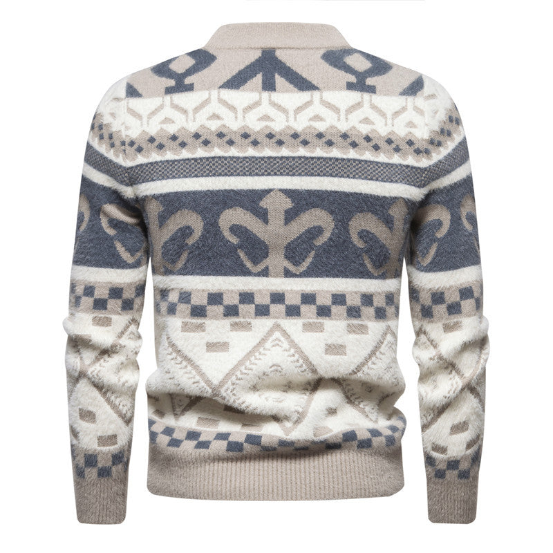 Herren Feinstrick-Mockneck-Pullover mit Jacquardmuster und gerippten Bündchen Nord Taschen