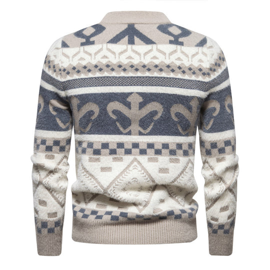 Herren Feinstrick-Mockneck-Pullover mit Jacquardmuster und gerippten Bündchen Nord Taschen
