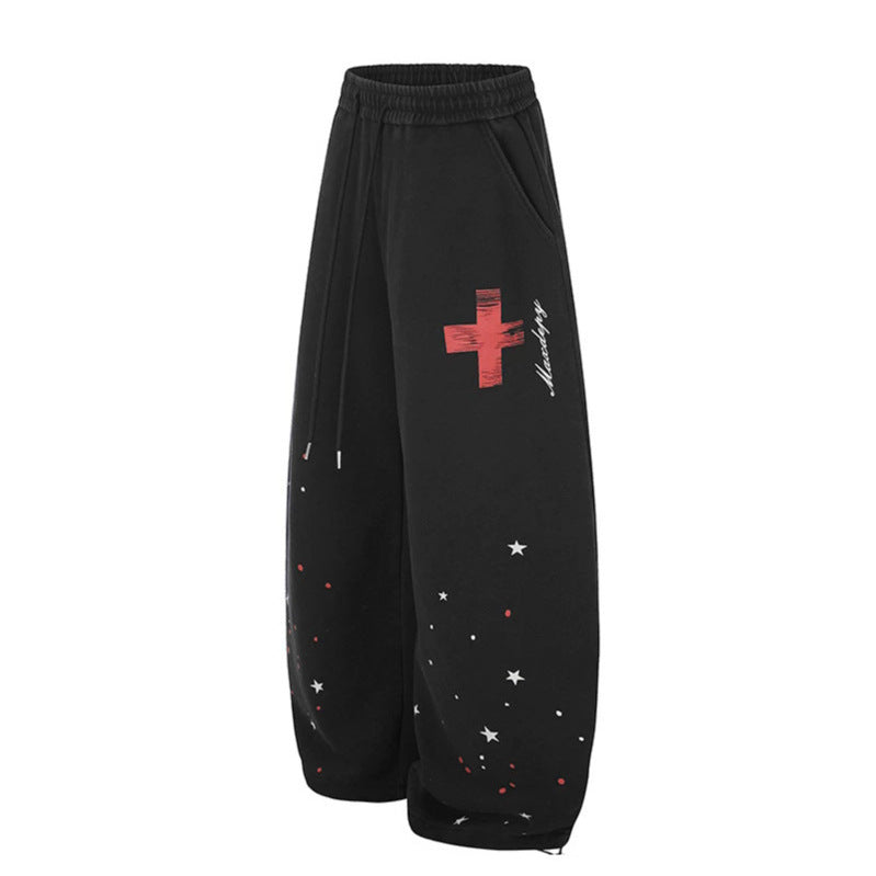 Damen Extraweite Palazzo‑Sweathose mit Tunnelzugbund, Stern‑Print & verstellbarem Ballon‑Saum Nord Taschen