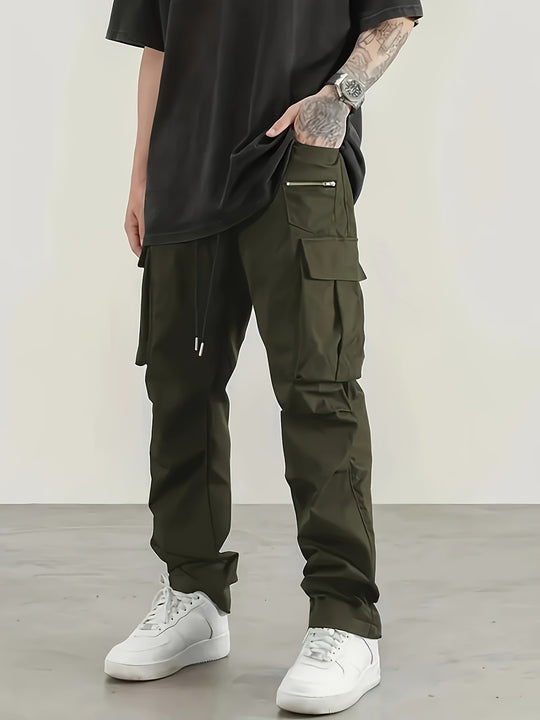 Herren utilitaristische Cargohose mit Reißverschluss‑Tasche, Klappen & Kordelbund Nord Taschen