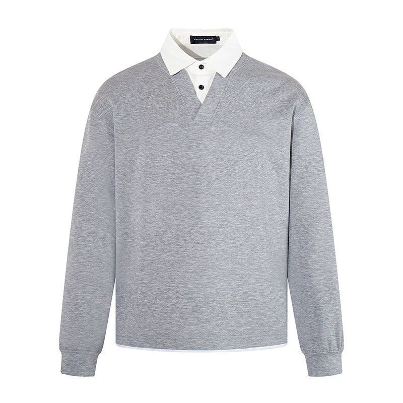 Herren Legeres Sweatshirt mit angenähtem Hemdkragen, V‑Detail und Rippbündchen Nord Taschen