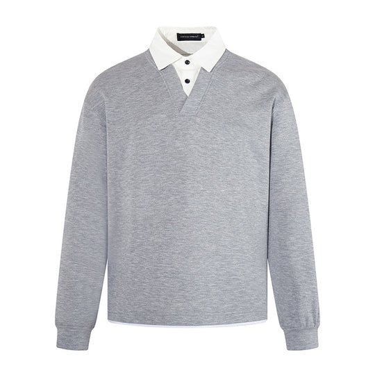 Herren Legeres Sweatshirt mit angenähtem Hemdkragen, V‑Detail und Rippbündchen Nord Taschen