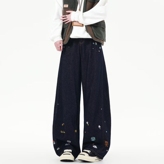 Herren Extraweite Baggy-Jeans mit verspielten Stickereien und weitem Bein Nord Taschen