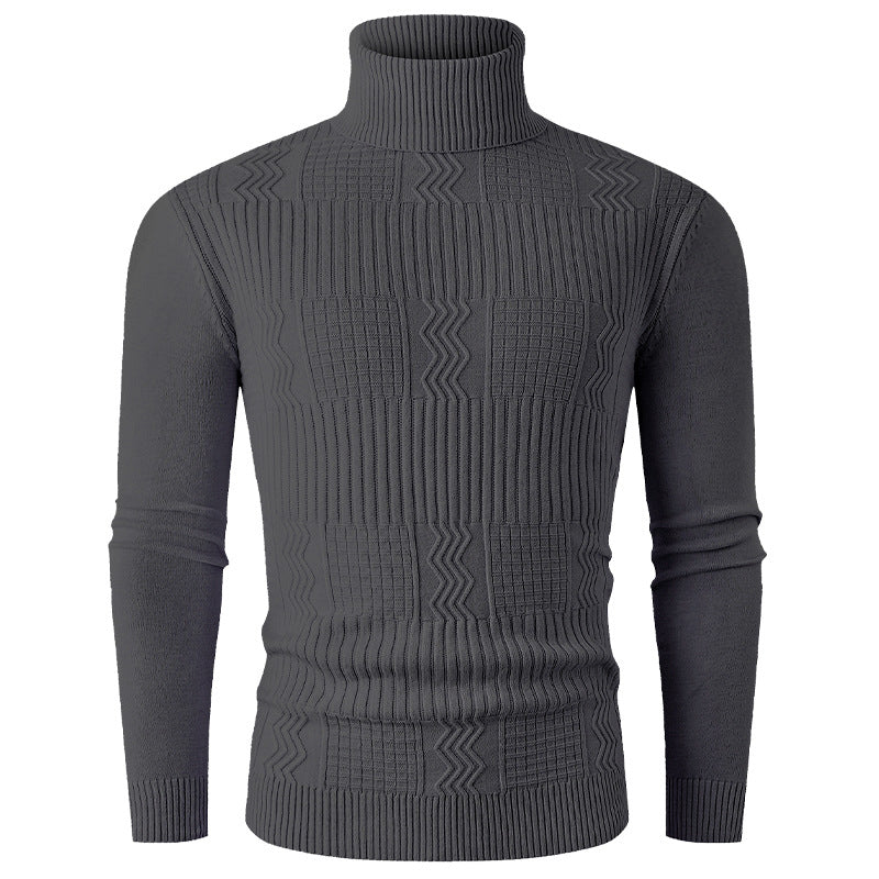 Herren Rollkragenpullover aus Feinstrick mit strukturiertem Jacquardmuster und tailliertem Schnitt Nord Taschen