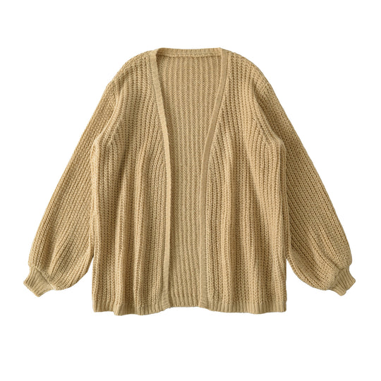 Damen Offene Grobstrick-Cardigan mit Ballonärmeln Nord Taschen
