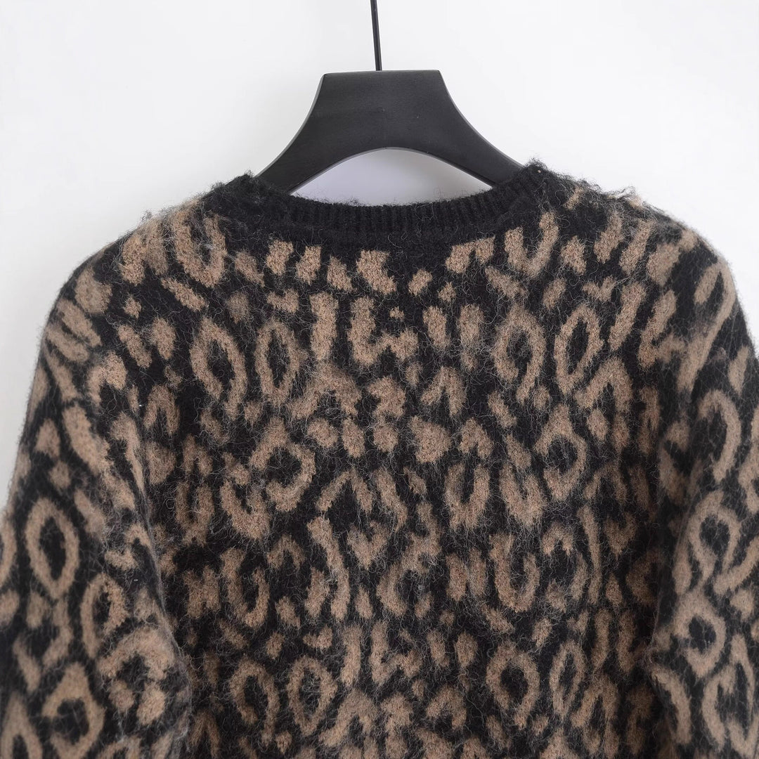 Damen Grobstrick-Pullover mit Leo-Jacquard, weichem Flor und Rundhals Nord Taschen