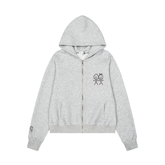 Damen Kapuzensweatjacke mit durchgehendem Reißverschluss leichter French‑Terry Stickfigur‑Print und Kängurutaschen Nord Taschen