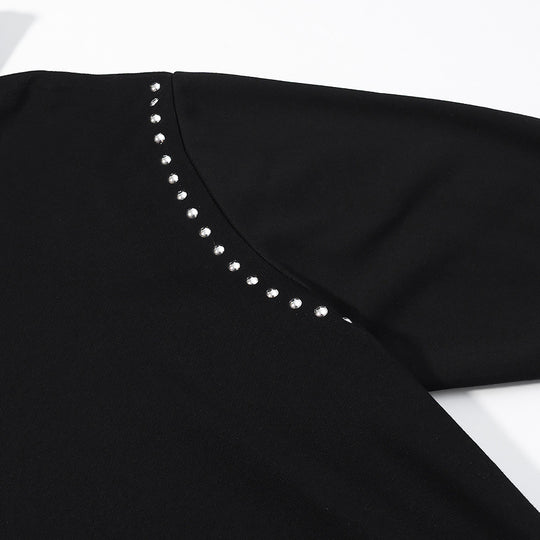 Damen Oversize-Kapuzenpullover mit Nietenbesatz und geripptem Saum Nord Taschen