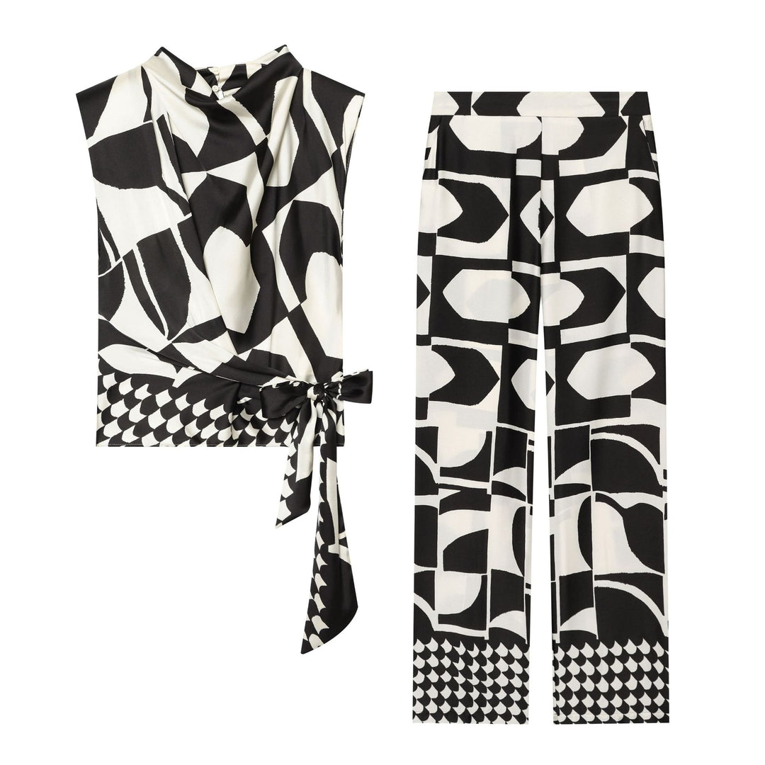 Damen Weite Palazzohose mit grafischem Allover‑Print und hoher Bundpassform Nord Taschen