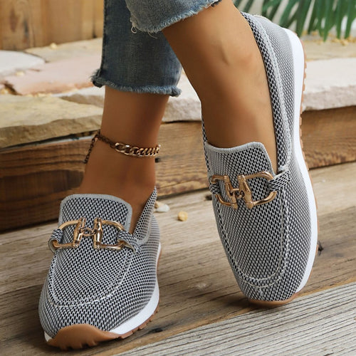 Damen Atmungsaktive Mesh-Slipper-Loafer mit goldfarbener Schnallendekor und leichter Gummisohle Nord Taschen