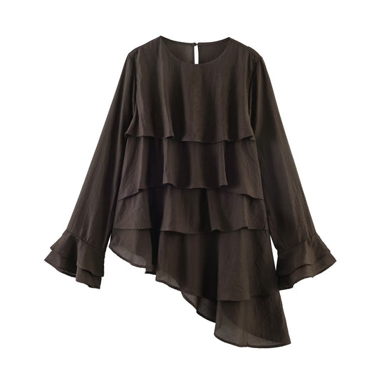 Damen Gestufte Rüschenbluse mit Glockenärmeln und asymmetrischem Saum Nord Taschen