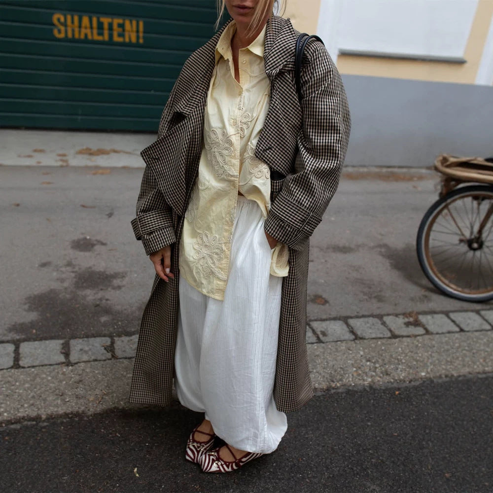 Damen Oversize Mantel im Glencheck mit weitem Revers und fallender Schulterpartie Nord Taschen