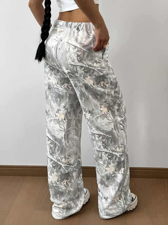 Damen Weite Satin-Loungehose mit elastischem Bund und Eingrifftaschen Nord Taschen