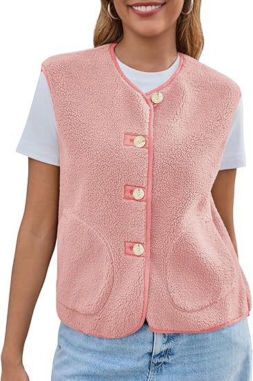 Damen Teddy-Fleece-Weste mit Rundhalsausschnitt und Knopfverschluss Nord Taschen