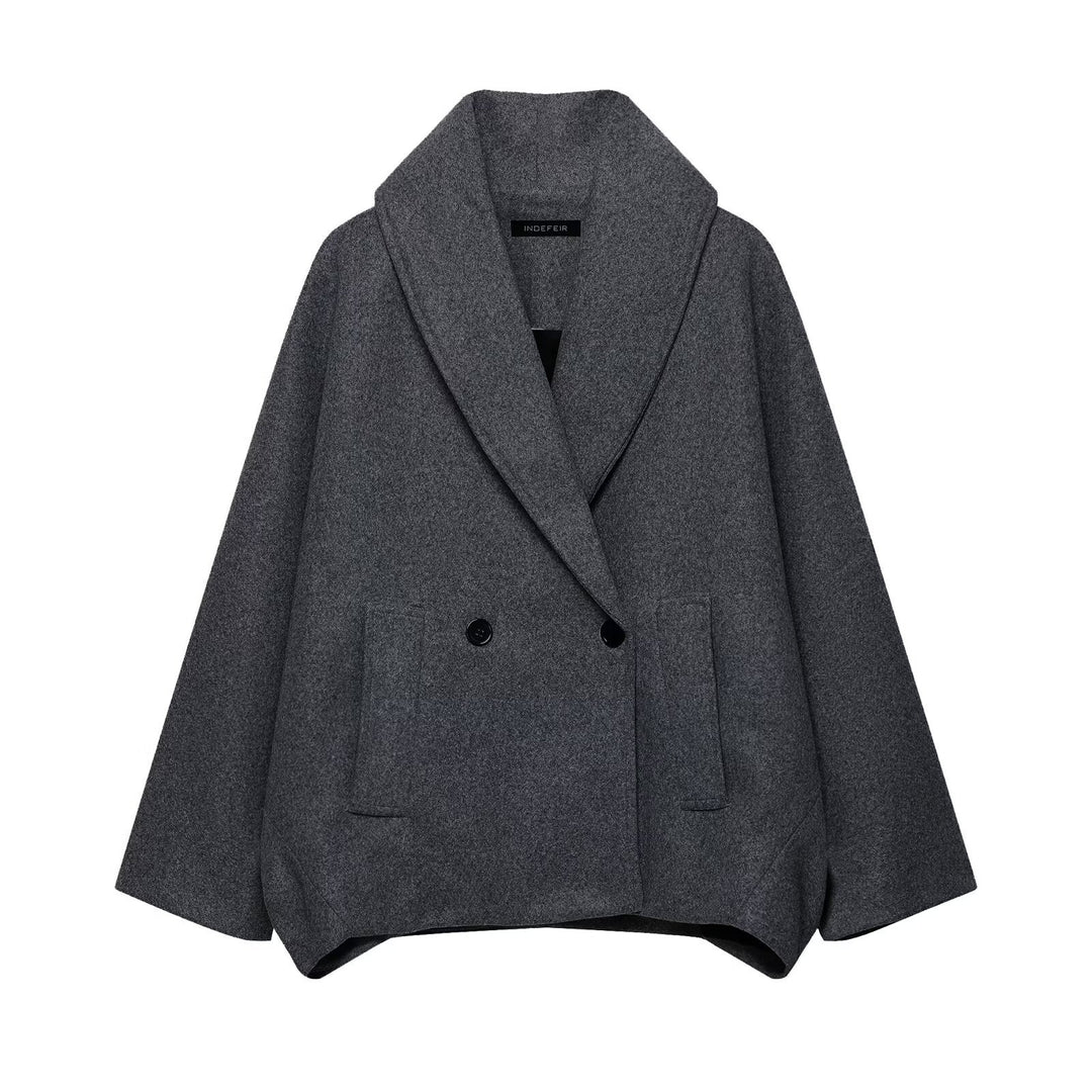 Damen Boxy-Wollmix-Cape-Mantel mit weitem Schalkragen und doppelter Knopfleiste Nord Taschen