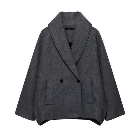 Damen Boxy-Wollmix-Cape-Mantel mit weitem Schalkragen und doppelter Knopfleiste Nord Taschen