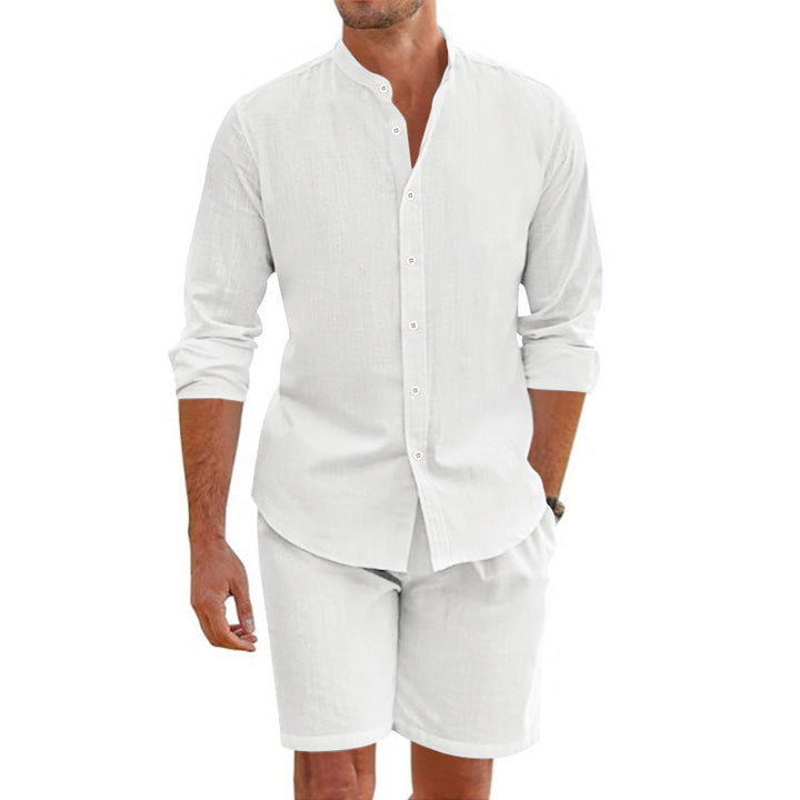 Herren lässiges Outfit-Set mit modernem Henley-Hemd und Shorts