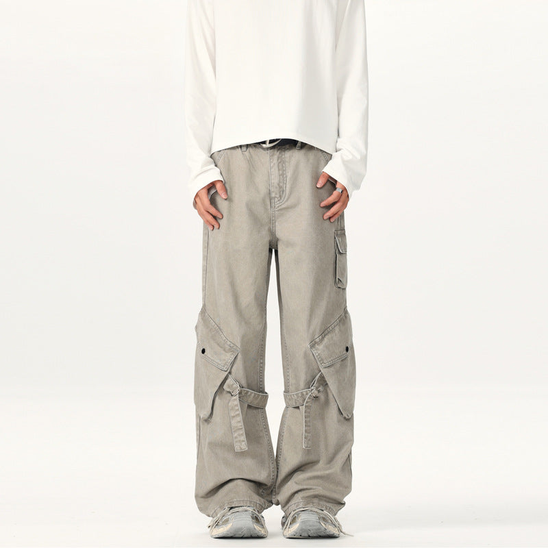 Herren Extraweite Cargo-Palazzohose mit Metallringen und verstellbaren Beinschlaufen Nord Taschen